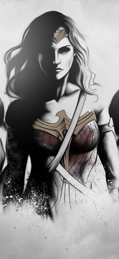 Fond d'écran iPhone Superman Wonder Woman Batman Art Sketch 4k