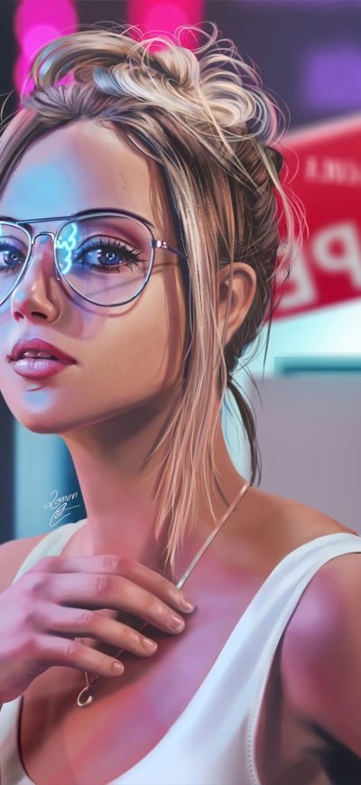 Fond d'écran iPhone Blonde Girl Neon Digital Art 4k