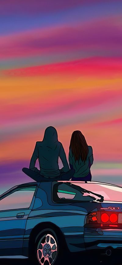 Fond d'écran iPhone Couple Sitting On Car Evening Talks 4k