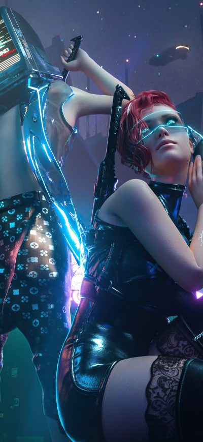 Fond d'écran iPhone Cyberpunk City Boy And Girl 5k
