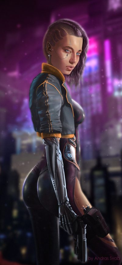 Fond d'écran iPhone Cyborg Girl Cyberpunk Neon 4k