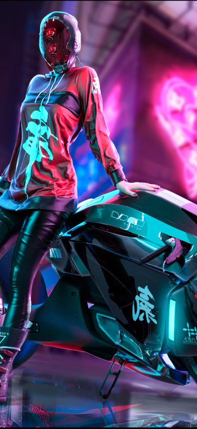 Fond d'écran iPhone Biker Cyberpunk Girl 4k
