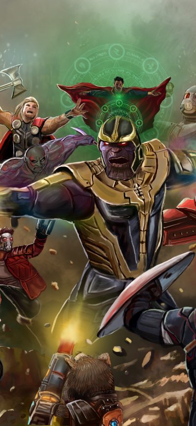 Fond d'écran iPhone Thanos Beating All The Avengers In Avengers Infinity War Artwork