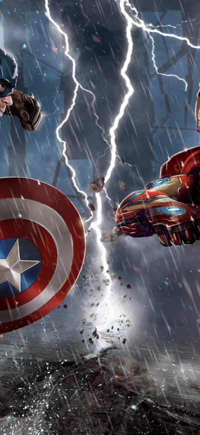 Fond d'écran iPhone Captain America Vs Iron Man Comic 5k