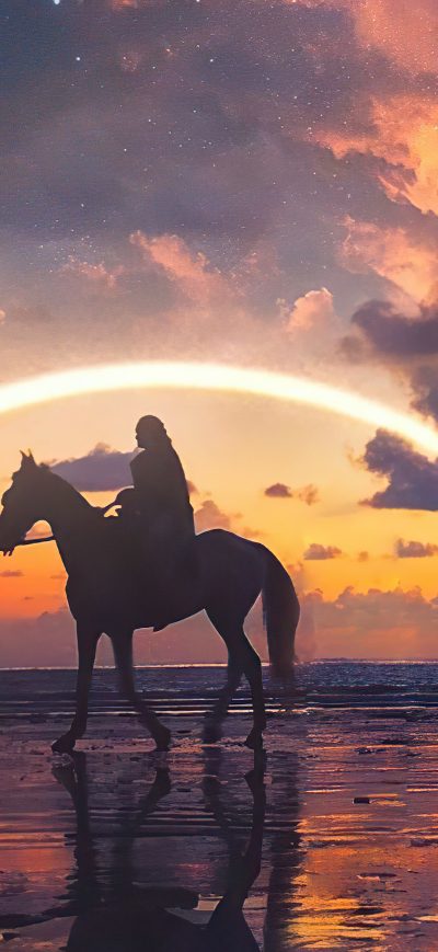 Fond d'écran iPhone Horse Rider Sunset Beach Side Artwork
