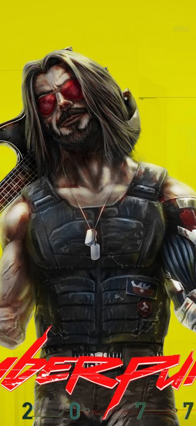 Fond d'écran iPhone Cyberpunk 2077 Keanu Reeves Art