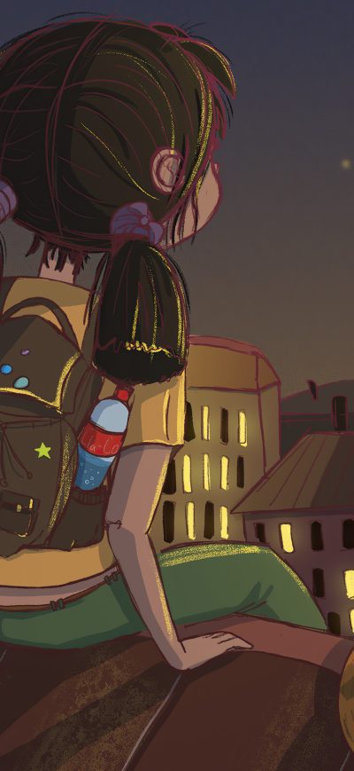 Fond d'écran iPhone Little Girl Looking At The Stars With Cat 4k
