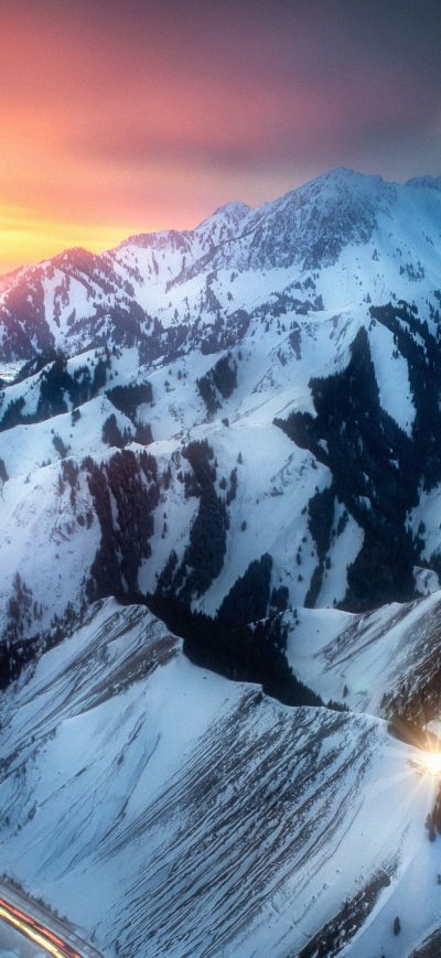 Fond d'écran iPhone Road Snow Mountains Long Exposure 4k