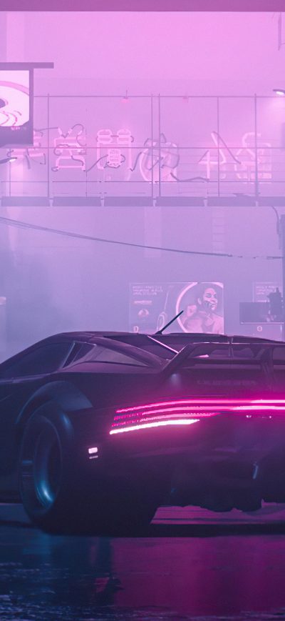 Fond d'écran iPhone Quadra Turbo Neon Cyberpunk 2077 4k