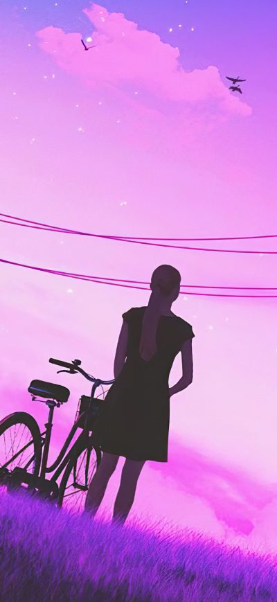 Fond d'écran iPhone Girl Bicycle Vaporwave Art 4k