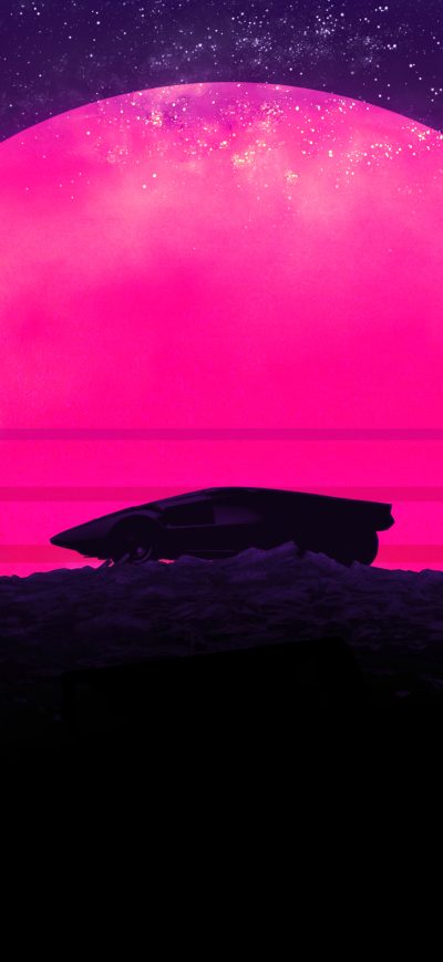 Fond d'écran iPhone Future Sports Car Neon Sunset Background 4k
