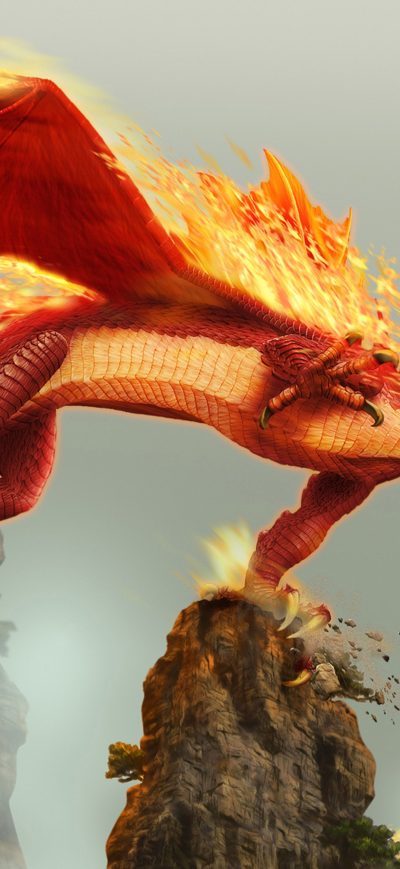 Fond d'écran iPhone Red Fire Dragon Creature Fantasy Monster 5k