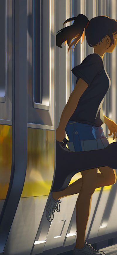 Fond d'écran iPhone Anime Girl Getting Out Of Train 4k