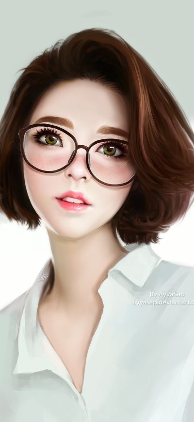 Fond d'écran iPhone Anime Girl Green Eyes Glasses 4k