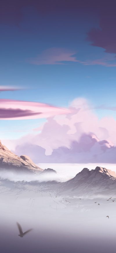 Fond d'écran iPhone Alpha Mountains Down Birds Clouds Digital Painting 4k