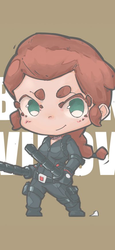 Fond d'écran iPhone Black Widow Minimal Chibbi 4k