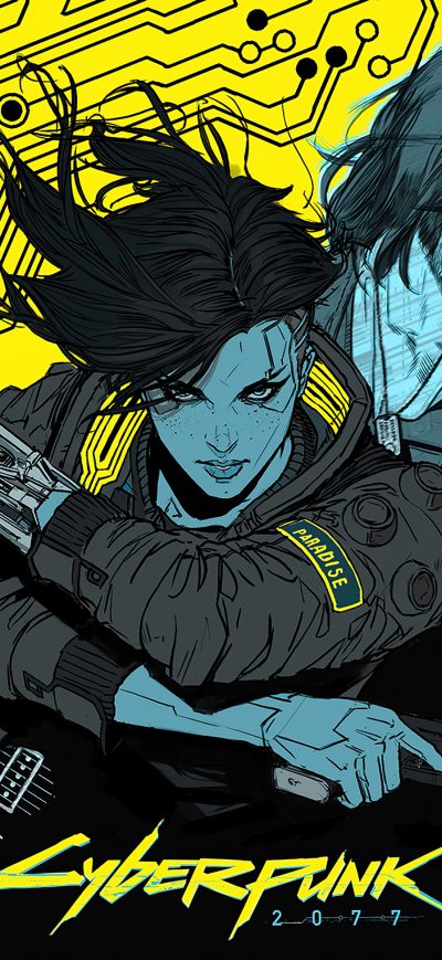 Fond d'écran iPhone Cyberpunk 2077 Yellow Art 4k