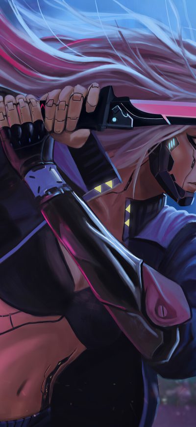 Fond d'écran iPhone Cyberpunk Scifi Cyborg Girl With Sword 4k