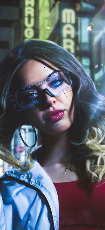 Fond d'écran iPhone Cyberpunk Girl Blonde 4k