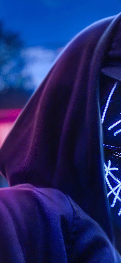 Fond d'écran iPhone Neon Hoodie Hat Guy 4k