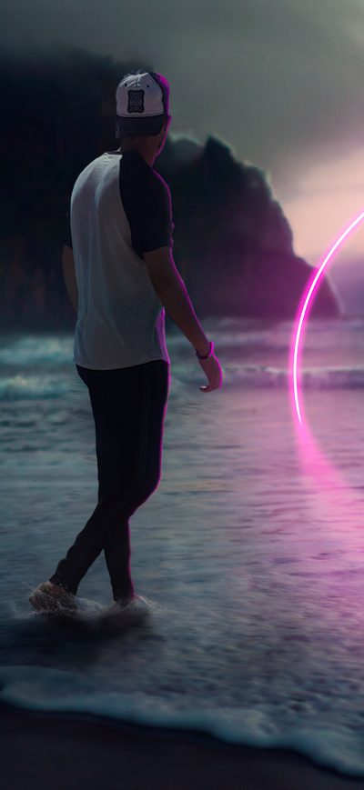 Fond d'écran iPhone Neon Path Beach Boy 4k