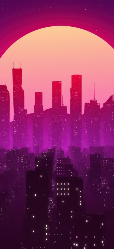 Fond d'écran iPhone City Lights Sunrise Vaporwave