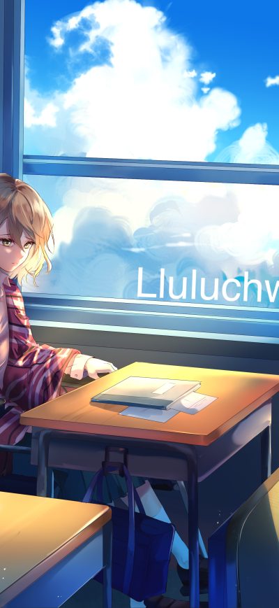 Fond d'écran iPhone Anime Manga Girl Alone In Class Room 5k