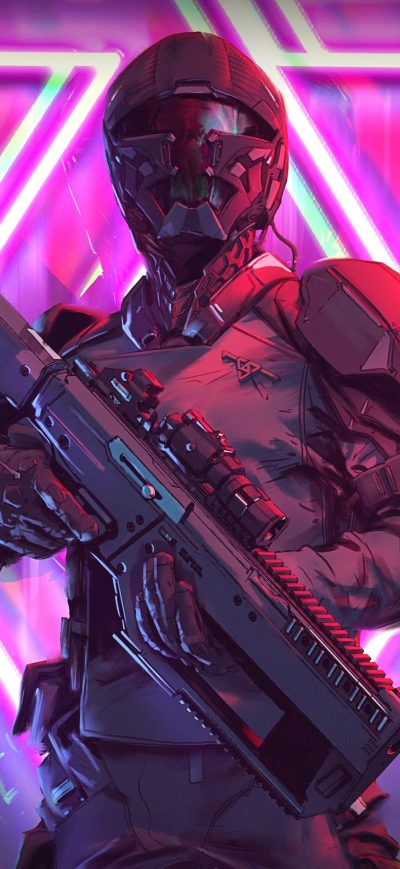 Fond d'écran iPhone Neon Weapon Soldier Science Fiction 4k