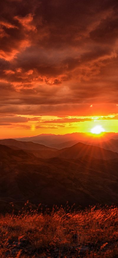 Fond d'écran iPhone Sunset Landscape Mountains Clouds 4k