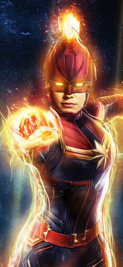 Fond d'écran iPhone Captain Marvel Flying High In Space