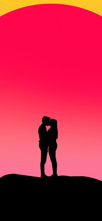 Fond d'écran iPhone Couple Kissing Silhouette Digital Art 4k