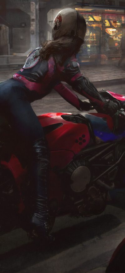Fond d'écran iPhone Cyberpunk Biker Girl 4k