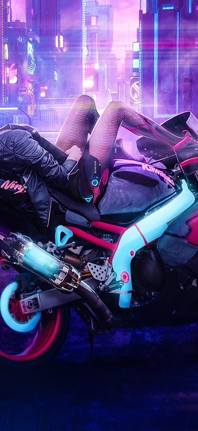 Fond d'écran iPhone Cyberpunk Girl On Bike