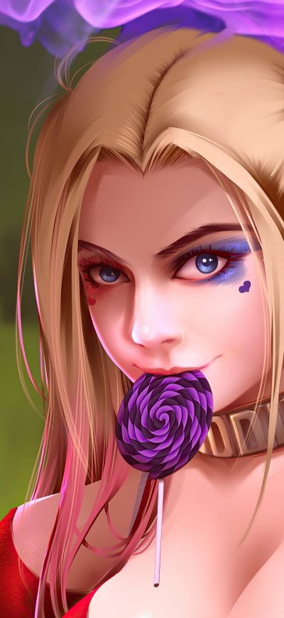 Fond d'écran iPhone Harley Quinn Candy 4k