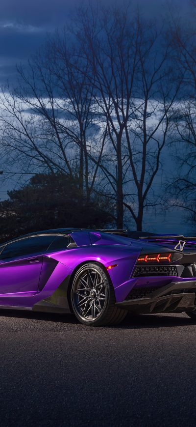 Fond d'écran iPhone Purple Lamborghini Aventador Rear 5k