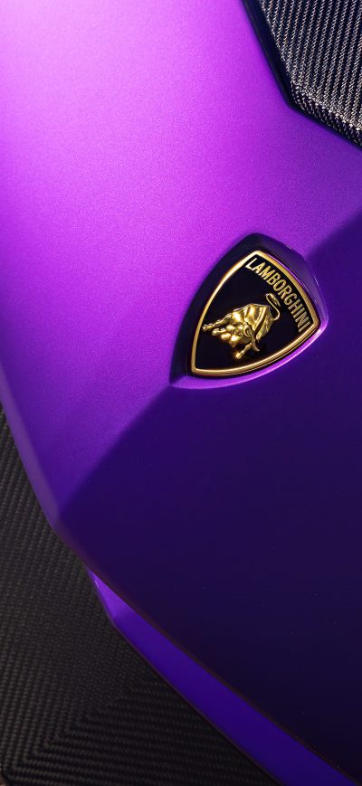 Fond d'écran iPhone Purple Lambo Aventador Bonnet Logo 5k