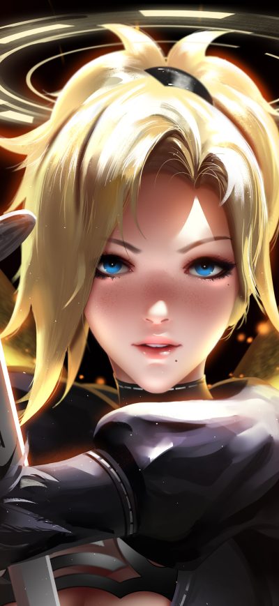 Fond d'écran iPhone Mercy Overwatch Fantasy Art 5k