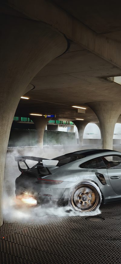 Fond d'écran iPhone Porsche GT2 RS Burning The Wheels 4k