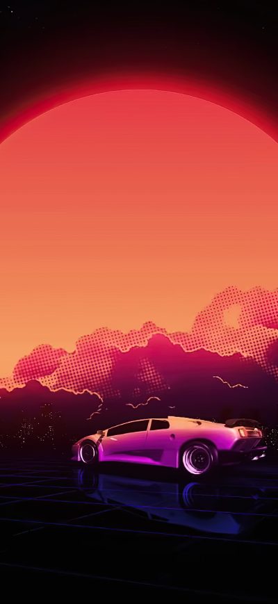 Fond d'écran iPhone Vapor Synthwave Car 4k