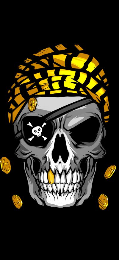Fond d'écran iPhone Pirate Skull Gold Minimal 4k