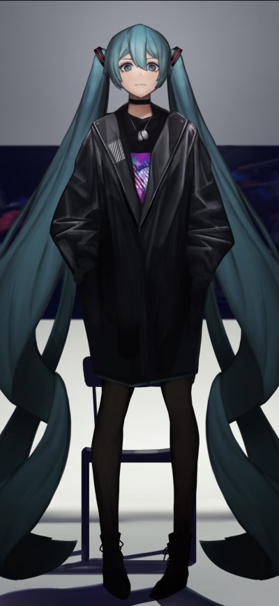 Fond d'écran iPhone Hatsune Miku Long Pontytail 4k