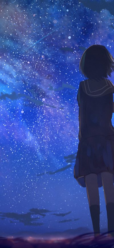 Fond d'écran iPhone Short Hair In School Uniform Looking Away At Stars Anime