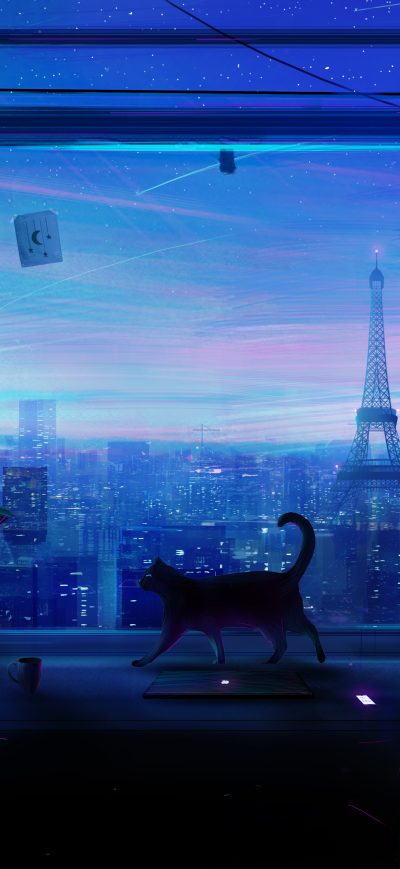 Fond d'écran iPhone Cat Lonely Night 4k