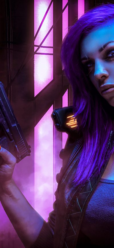 Fond d'écran iPhone Cyberpunk 2077 With Gun
