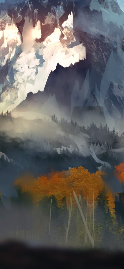 Fond d'écran iPhone Landscape Scenery Moutain Autumn Digital Art 5k