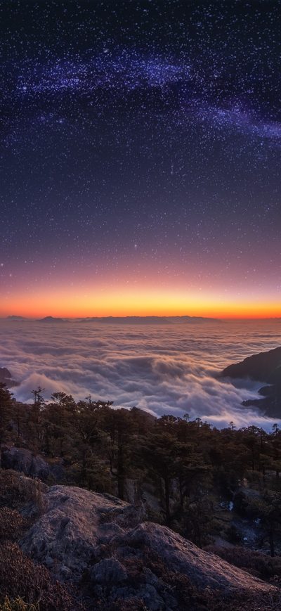 Fond d'écran iPhone Cloud Landscape Milky Way Nature Night Panorama Sky Starry Sky Stars