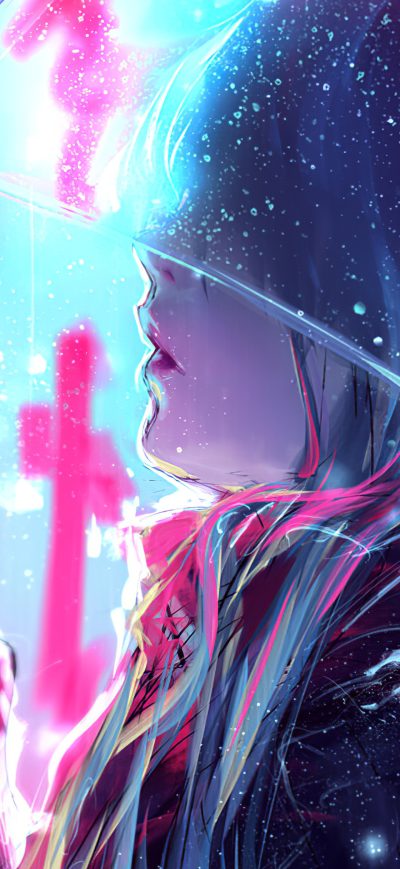 Fond d'écran iPhone Raining Anime Girl Blur Lights 4k