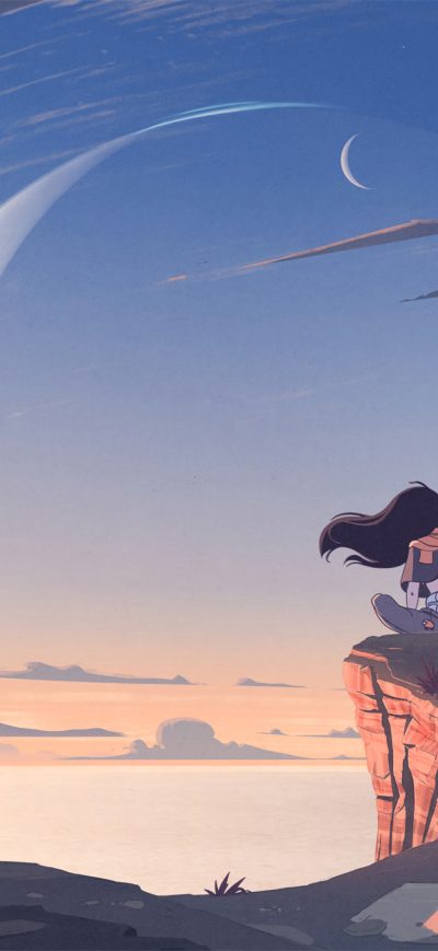 Fond d'écran iPhone Anime Girl Alone At Mountain Cliff 4k