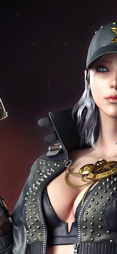 Fond d'écran iPhone Cap Girl With Two Guns 4k