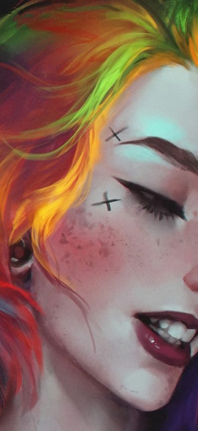 Fond d'écran iPhone Rainbow Hairs Girl Portrait 4k